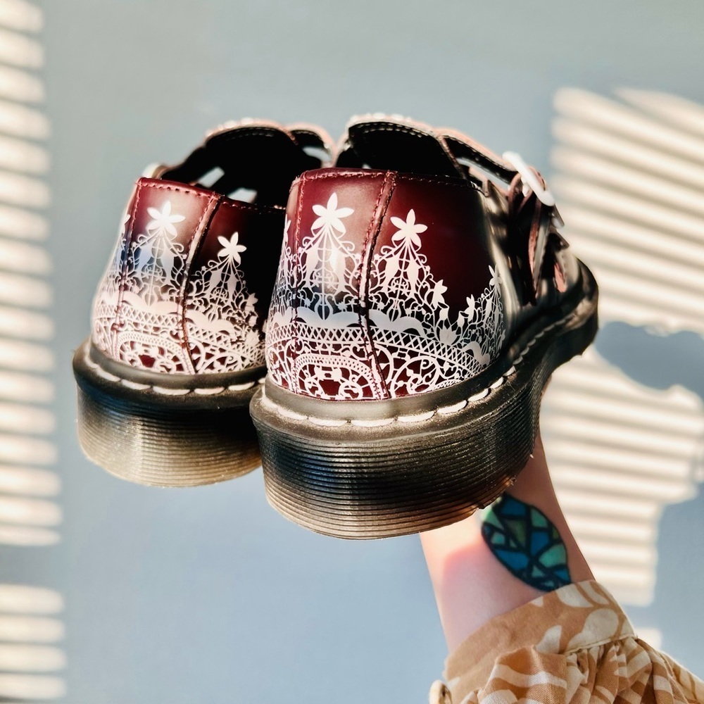 Dr Martens Lace Collection Oxblood Mandala Mary Janes Loafers 8065 - Picture 4 of 9